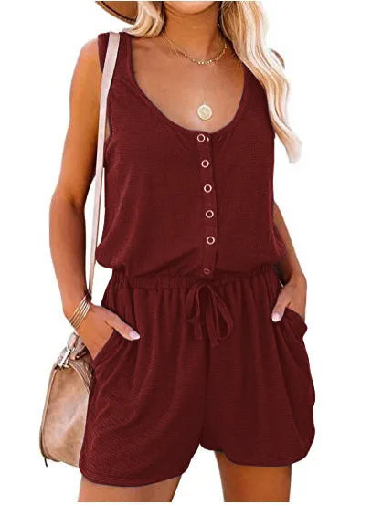 High-Waist Drawstring Sleeveless Relaxed-Fit Jumpsuit | OWNLUXE
