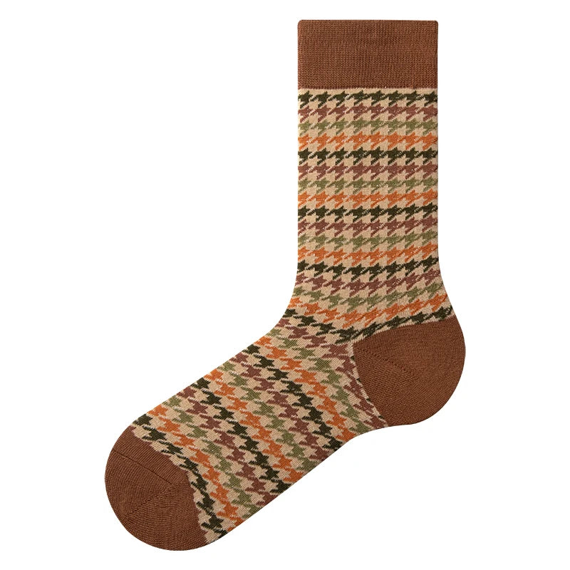 1 Pair Women Socks Spring Autumn Retro Style Men Couple Cotton Socks Flower Stripe Plaid Pattern Solid Colorful Socks EUR 37-43