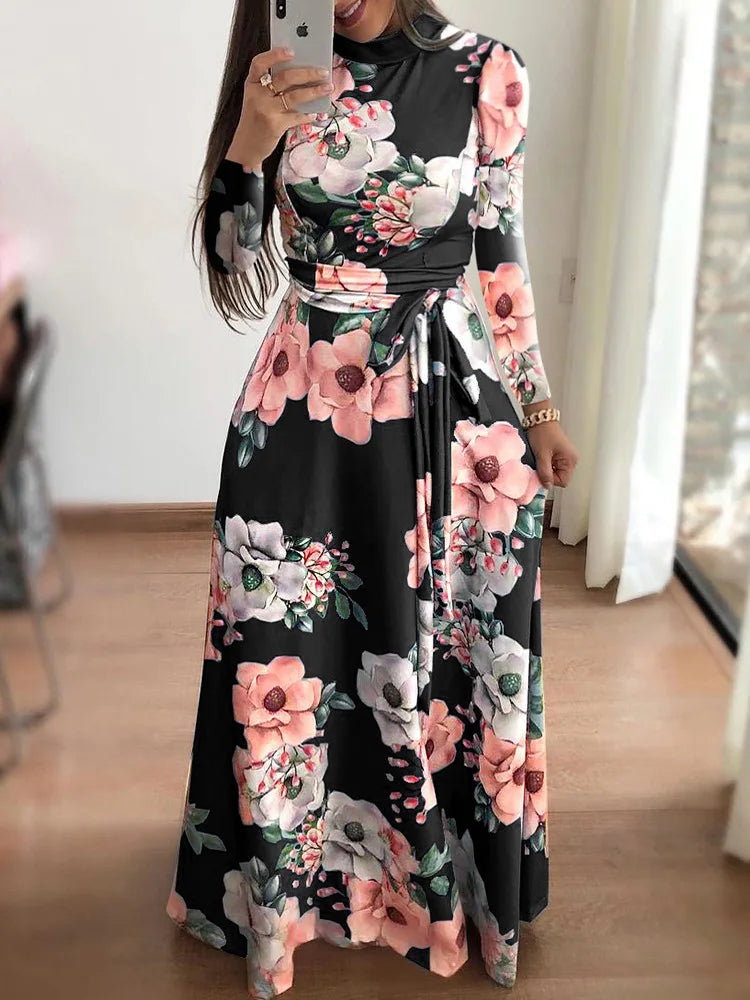 Women's Long-Sleeve Round Neck Dress | OWNLUXE