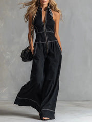 Relaxed-Fit Off-Shoulder Zip-Up Pocket Jumpsuit | OWNLUXE