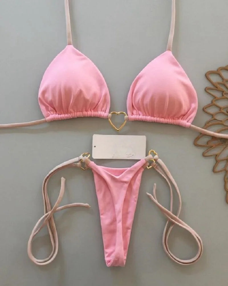 Halter Thong Solid Bikini Set | OWNLUXE