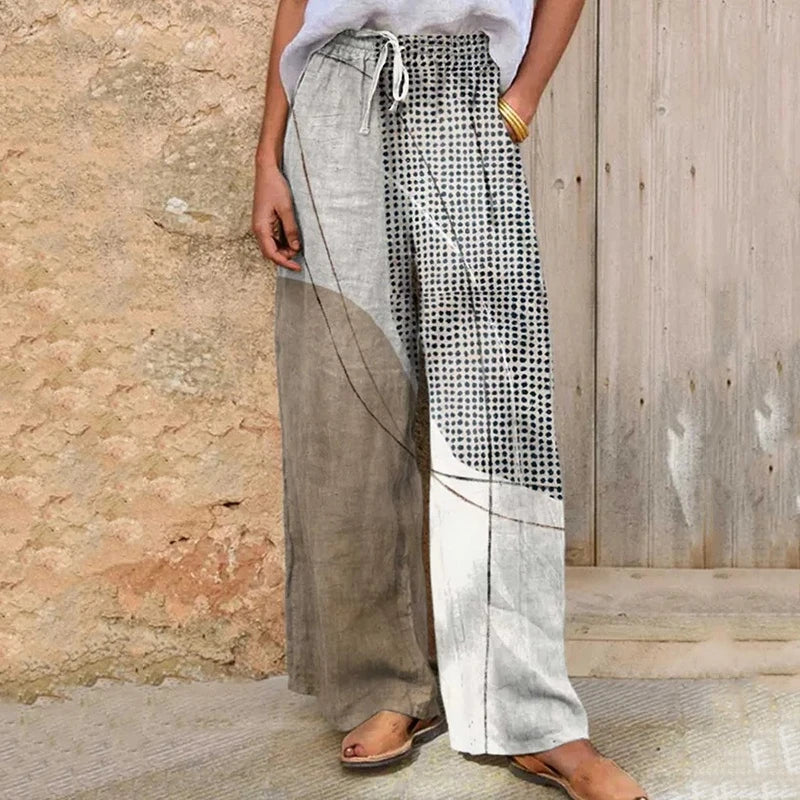 Women's 3D Cat Print Wide Leg Pants - Casual Straight Leg Trousers