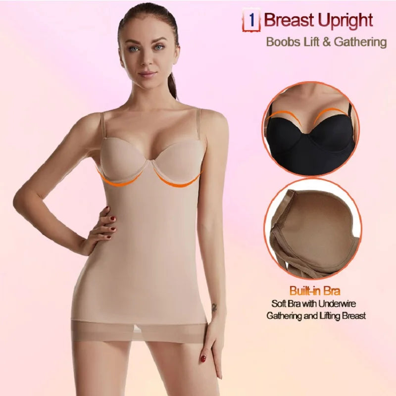 Slimming Shapewear Slip Dress Body Shaper with Cups