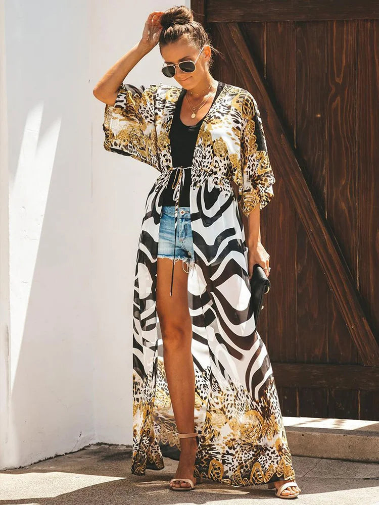 Women Swimsuit Cover Up Sleeve Kaftan Beach Tunic Dress Robe De Plage Solid White Cotton Pareo  High Collar Beachwear