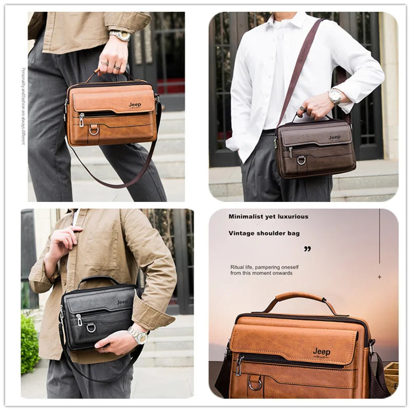 Men's PU Leather Business Tote Bag - Multi-Compartment Brief