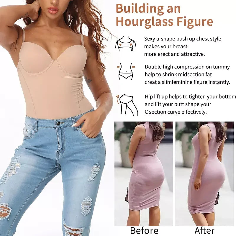 V-Neck Shapewear Bodysuit - Medium Control Tummy Shaper for Women