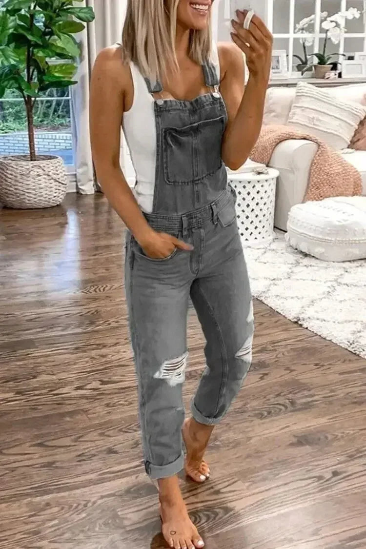 Women's Vintage Denim Overalls – Washed Casual Fit