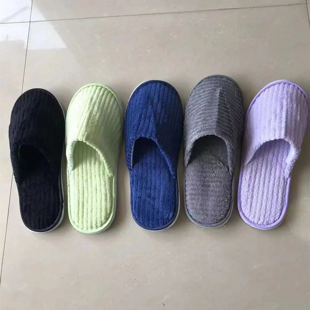 Disposable Hotel Spa Slippers – 5 Pairs Plush Cotton Slides