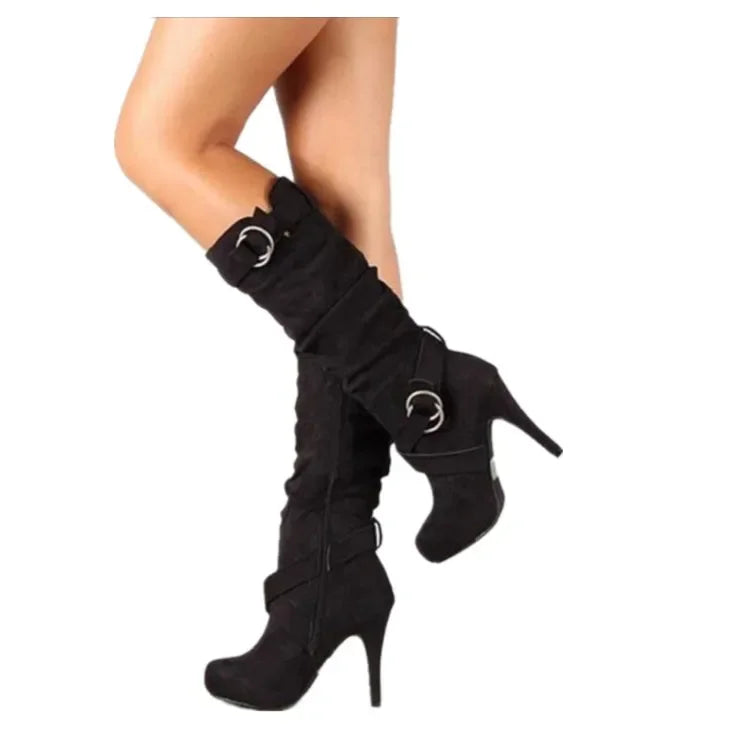 Knee-High Suede Fashion Boots with Stiletto Heel – Elegant Winter Style
