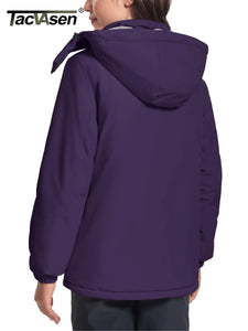 TACVASEN Winter Fleece Lined Hooded Parka Jacket Womens Ski Snowboard Warm Coats Waterproof 5 Zipper Pockets Windbreaker Outwear
