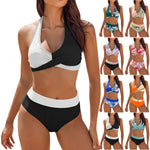 Load image into Gallery viewer, bikini Beach Colour Block Floral Printed Women&#39;s Swimsuit High Waist Two Piece For Teenagers biquinis feminino tendência 2024
