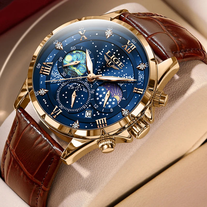 Lige Watches Mens Top Brand Luxury Casual Leather Quartz | OWNLUXE