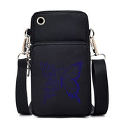 Mini Nylon Phone Crossbody Bag – Butterfly Print Neck Pouch with Zipper