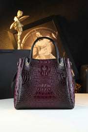 Genuine Leather Crocodile Print Tote - 2025 Trend Bucket Bag