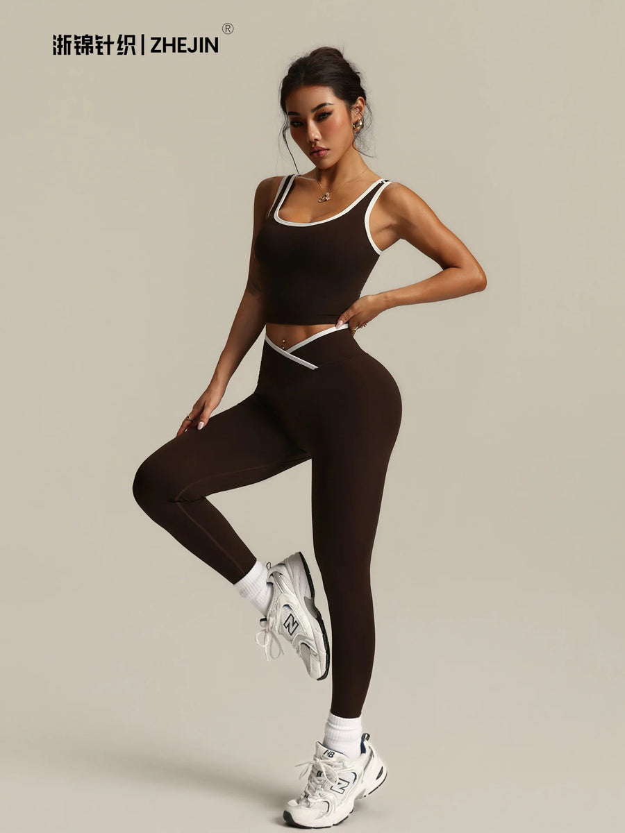 2-Piece Crossover Yoga Set – Sports Bra & V-Waist Leggings | OWNLUXE