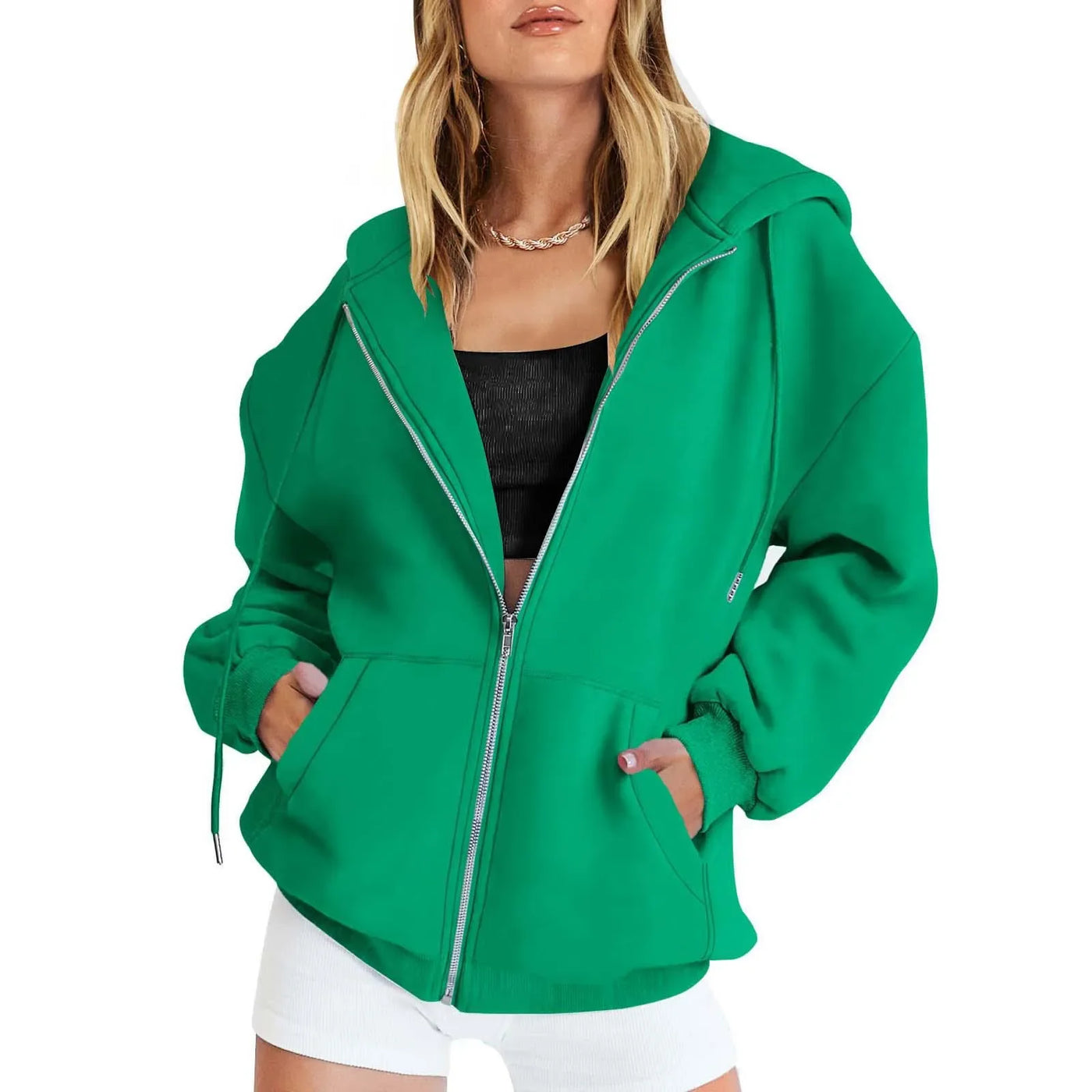 Fashion Gray Zip Up Sweatshirt Women Autumn Winter Jacket Clothes Hoodies Daily Pockets Long Sleeve Solid Versatile Lady Hoodies