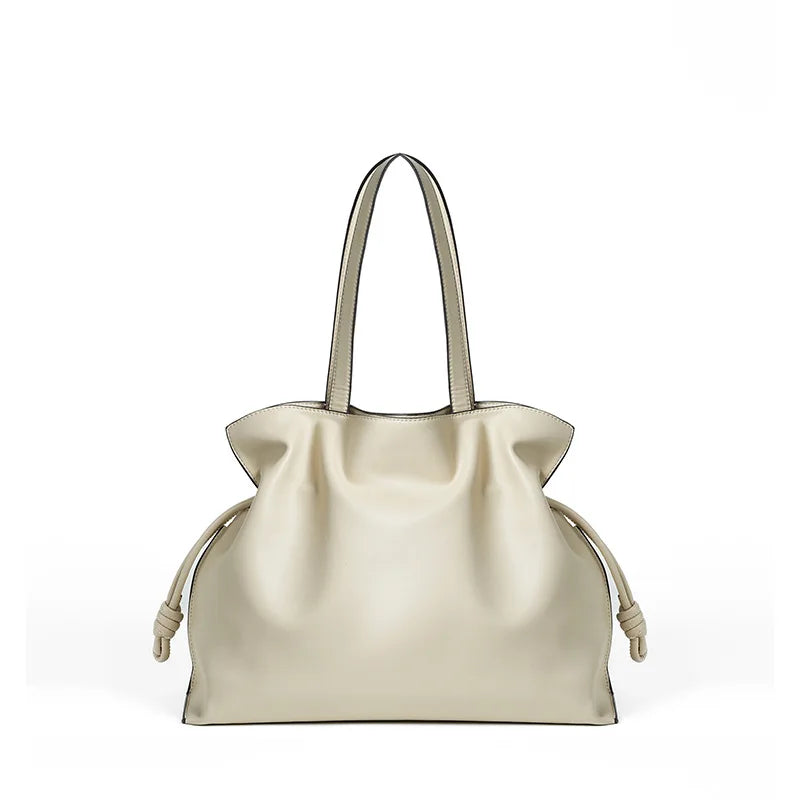 Cowhide Leather Pleated Bucket Bag | OWNLUXE