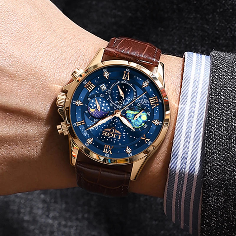 Lige Watches Mens Top Brand Luxury Casual Leather Quartz | OWNLUXE