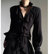 Harajuku Vintage Victorian Blouse - Ruffled Stand Collar Shirt