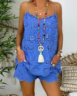 Load image into Gallery viewer, Effortless Knee-Length Casual Pants – TAT Woven with Elegant Hook Flower Accents
