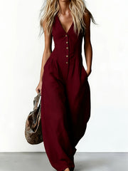 V-Neck Sleeveless Backless Jumpsuit | OWNLUXE