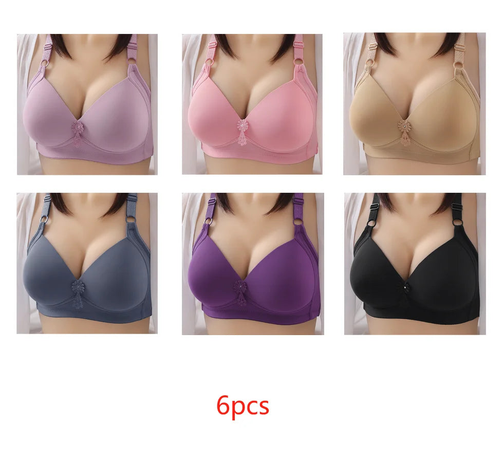 Fashionable Oversized Slim Comfortable Traceless Solid Color Bra Gathered Without Steel Rings Women Underwear With Side Breasts