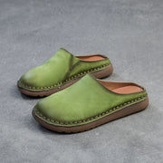 Genuine Leather Flat Slippers – Handmade Retro Women’s Mules