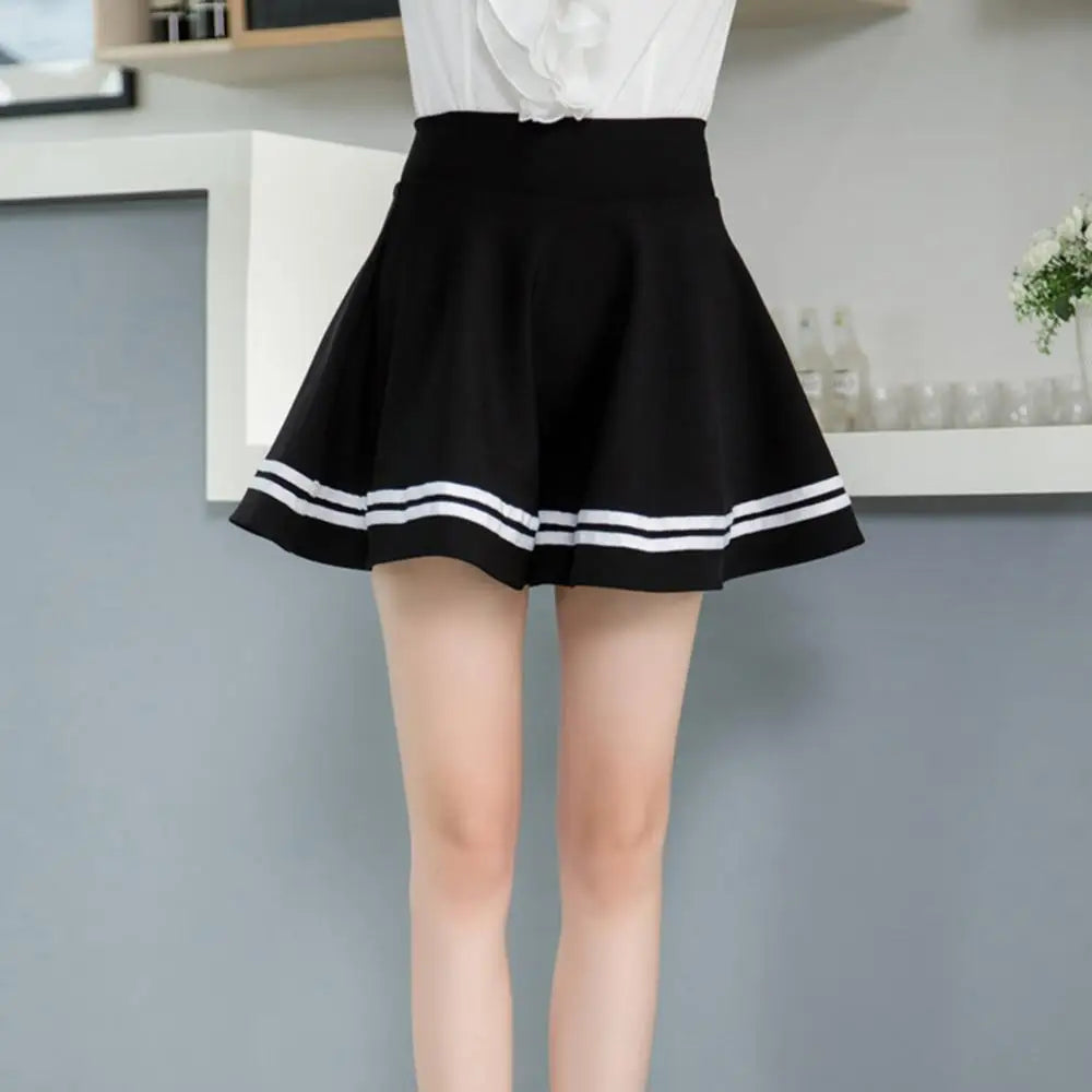 Trendy High Waist Stripe Pleated A-Line Mini Skirt – Slim Fit for Casual & School Wear