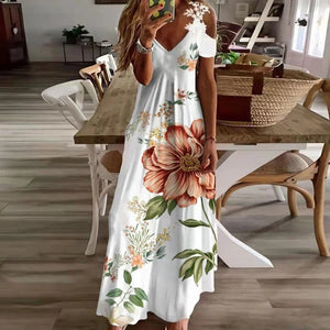 Elegant Floor-Length Printed V-Neck Camisole Dress