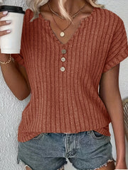 Ribbed V-Neck Blouse | OWNLUXE