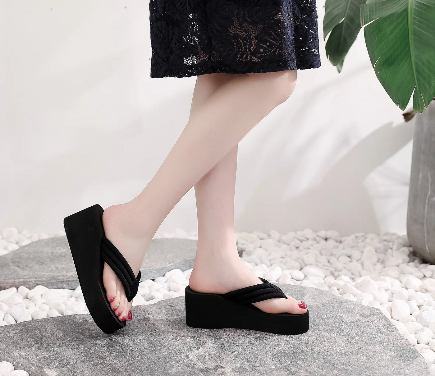 Women’s Platform Wedge Flip Flops – Lightweight EVA Height