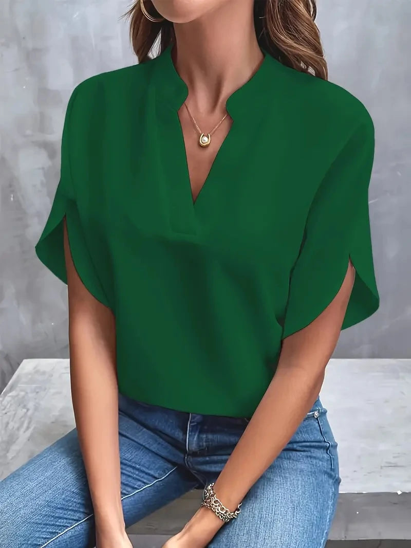 Chiffon Relaxed Long-Sleeve V-Neck Oversized Blouse | OWNLUXE