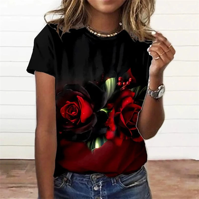 Summer Fashion Women's T-shirt 3d Floral Print Tee Large | OWNLUXE