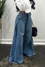 Load image into Gallery viewer, Women's Wide Leg Flare Jeans - Spliced Denim Streetwear Trousers
