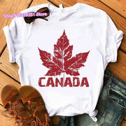 Fashion Canada Maple Leaf Flag Print Women T-Shirt O-Neck Short Sleeve | OWNLUXE