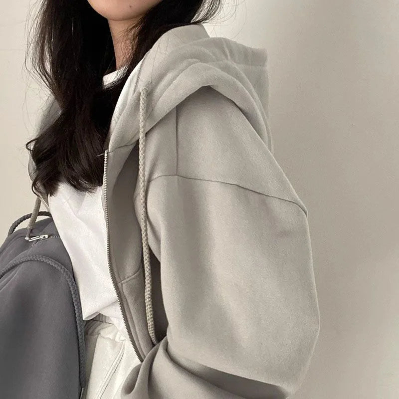 Hooded Zip-Up Long-Sleeve Cropped Jacket | OWNLUXE