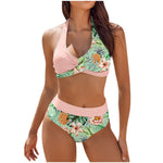 Load image into Gallery viewer, bikini Beach Colour Block Floral Printed Women&#39;s Swimsuit High Waist Two Piece For Teenagers biquinis feminino tendência 2024
