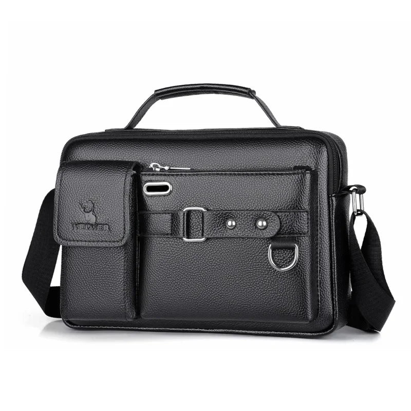 Men's PU Leather Satchel - Rivet Detail Crossbody Bag
