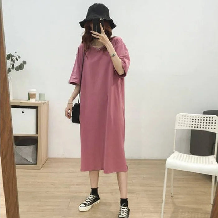 Women's Short Sleeve Round Neck Cotton Dress | OWNLUXE