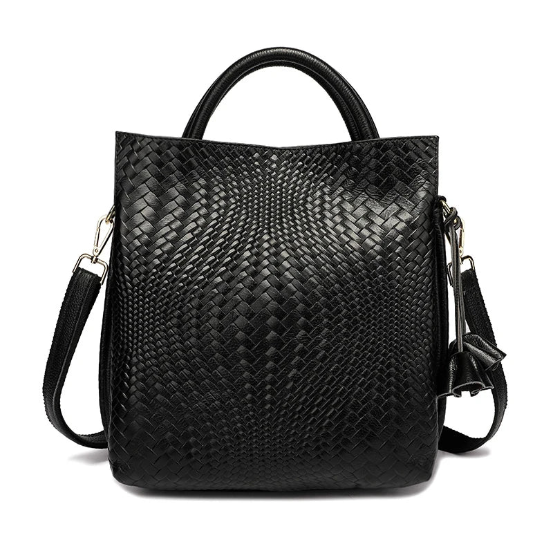 Cowhide Leather Woven Handbag | OWNLUXE