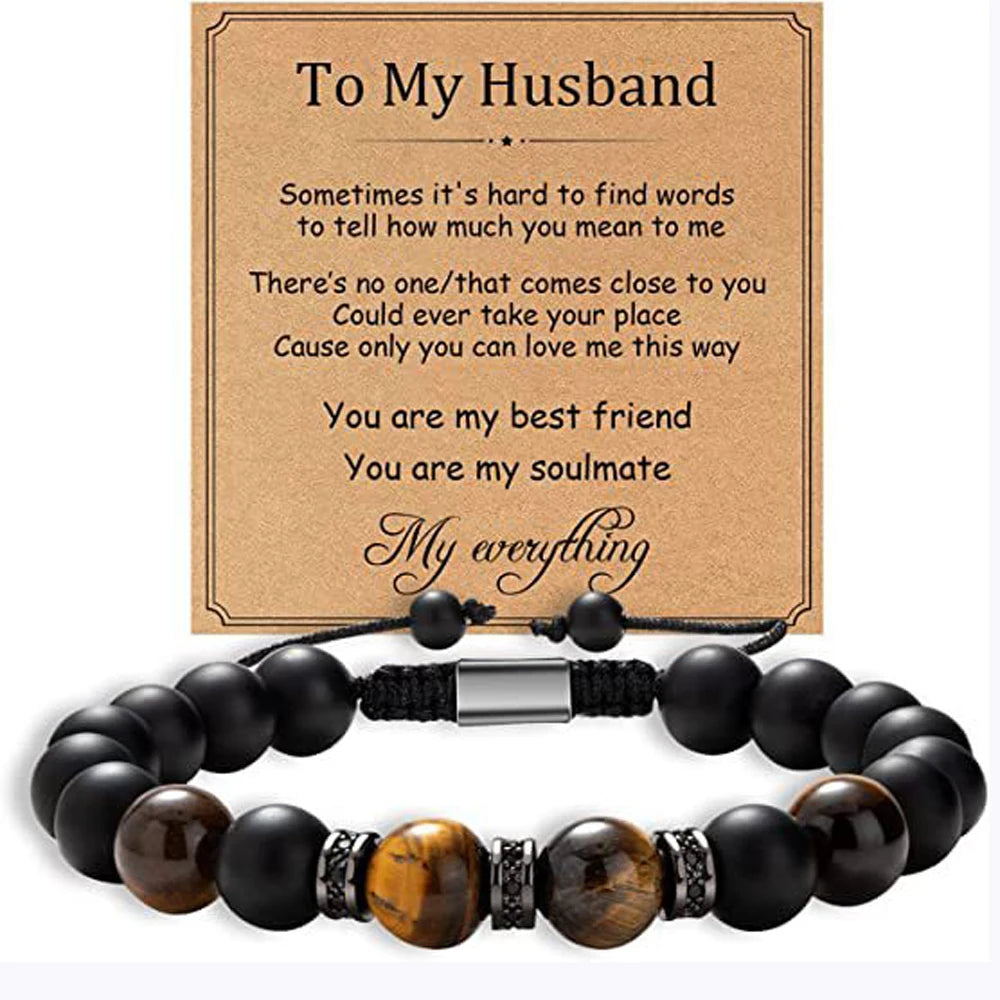 Tiger Eye & Onyx Men's Bracelet – Natural Stone & Steel Charm
