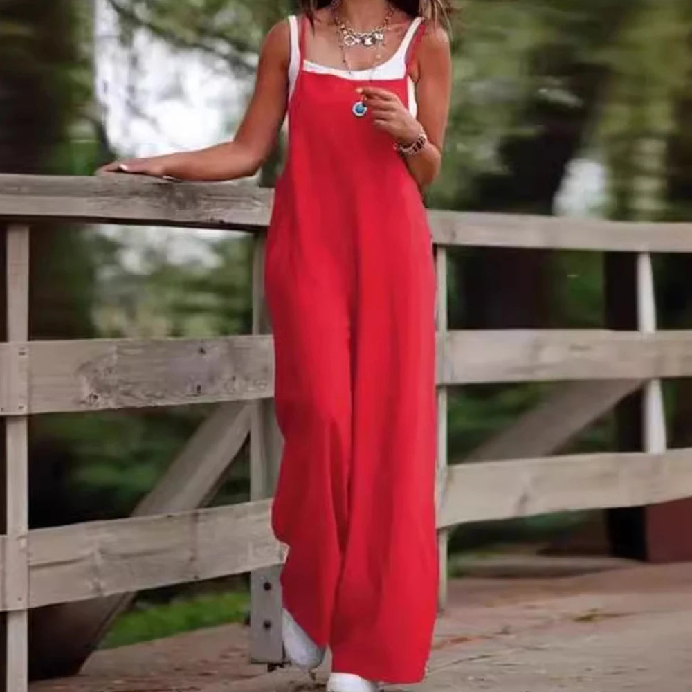 Chic Summer High-Waist Full-Length Jumpsuit – Skinny Casual Romper with Wide Leg Pants