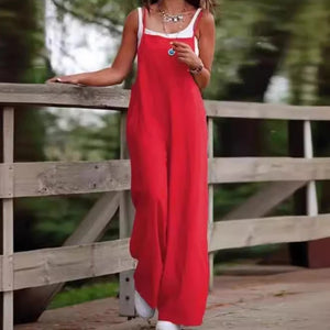 Chic Summer High-Waist Full-Length Jumpsuit – Skinny Casual Romper with Wide Leg Pants