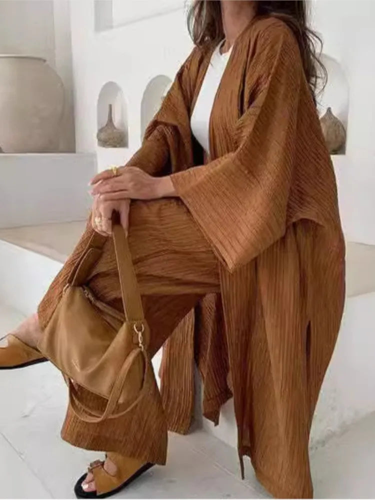 ✨ Women’s Longline Wide-Leg Pant Set – High Waist &amp; Loose Fit for Fall/Winter | Ensemble long pour femme – Pantalon ample taille haute, coupe décontractée automne/hiver