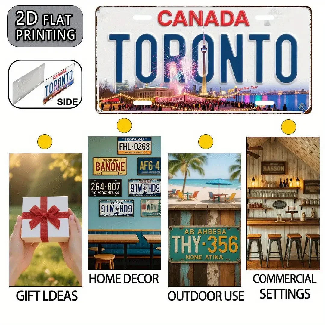Vintage Toronto Canada Metal License Plate Sign - CN Tower Design