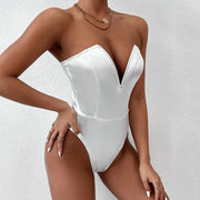 Deep V Neck Bodysuit Shapewear - Thong Waist Shaper with Underwire
