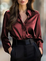 Black Satin Long-Sleeve Blouse | OWNLUXE