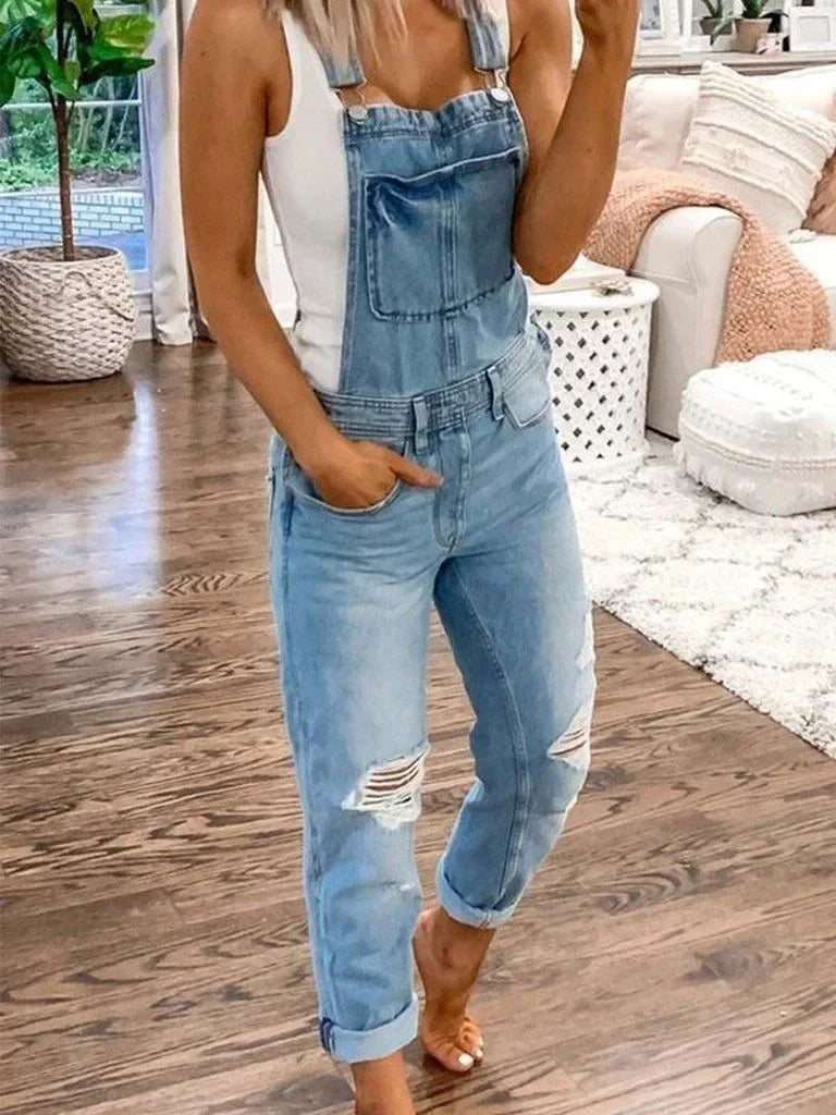 Women's Vintage Denim Overalls – Washed Casual Fit