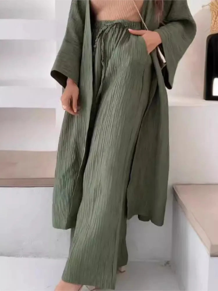 Longline Wide-Leg Pant Set - High Waist Two-Piece for Women