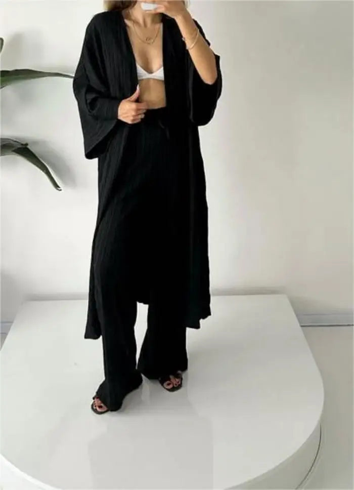 Longline Wide-Leg Pant Set - High Waist Two-Piece for Women